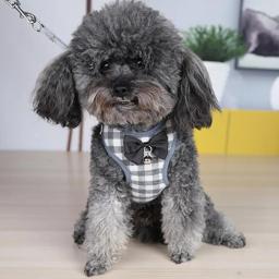 Arnês De Animais De Estimação Bonito Fivela de Liberação Rápida Pet Colete Arnês Pequeno Cão Malha Xadrez Vestido de Noite Colete Arnês Pet Supplies - Image 1