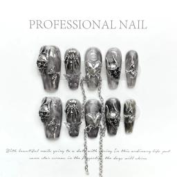 Ferroso Metal Diamante Mão Desenhada Unhas, DIY, Indústria Pesada, Handmade, Y2K, Pressione Unhas, Dicas Design, Manicure, Presente para Meninas - Image 4