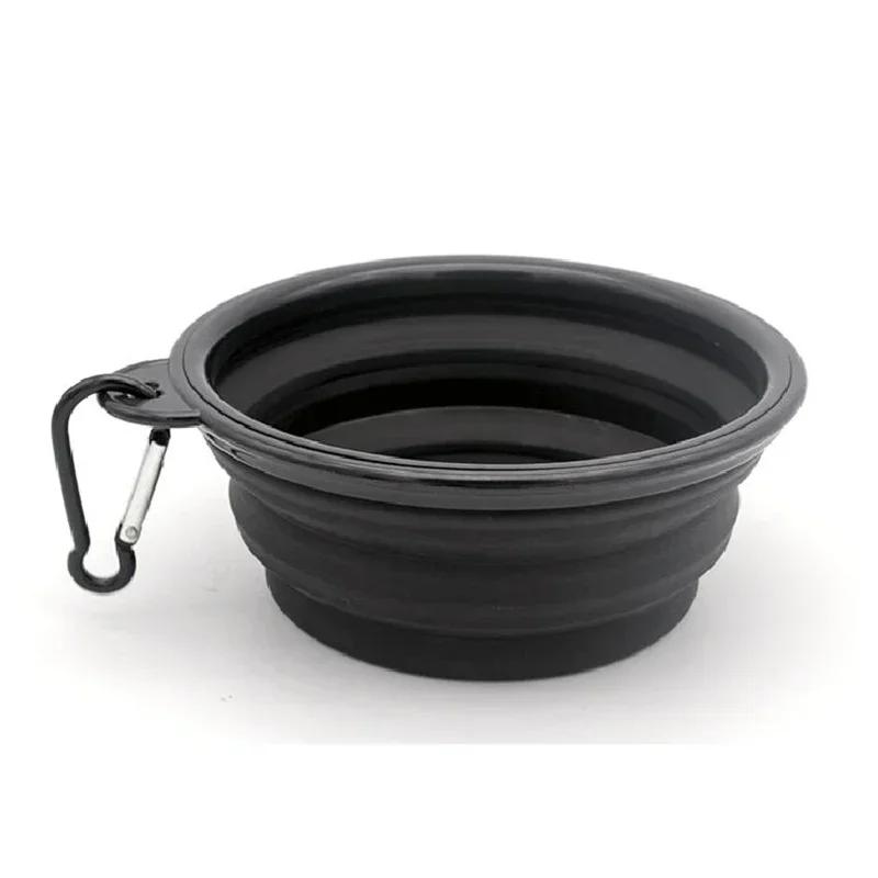 Dobrável portátil silicone alimentador de cão tigela 2 em 1 dispensador de animais de estimação viagem ao ar livre cão gato com mosquetão garrafa comida recipiente de água - Image 1