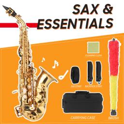 Saxofone Soprano Bb Laca Dourada, Sax de Latão com Caixa Do Instrumento, Bocal, Alça Do Pescoço, Pano Limpo, Escova Para Músico, Iniciante - Image 1