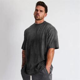 Camisa masculina de ginástica, esportes de corrida, camiseta grande solta, algodão de manga curta, musculação, top de treino, verão - Image 1