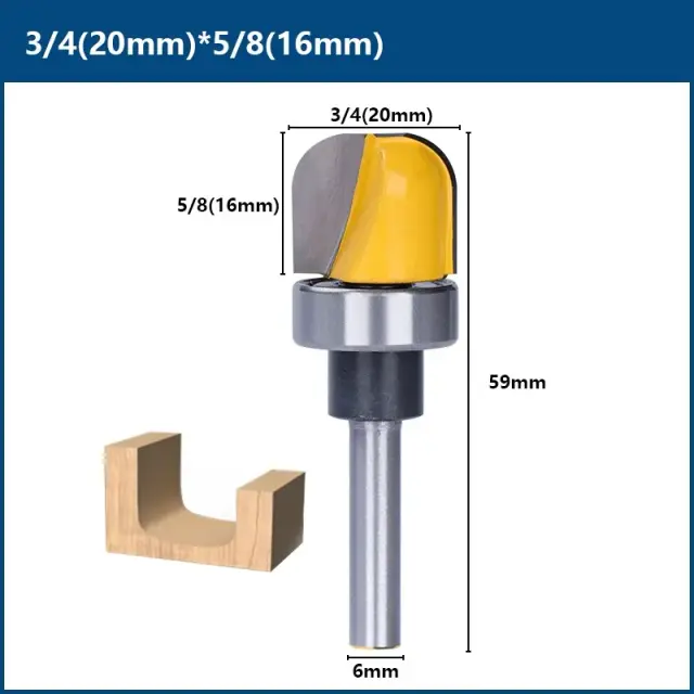 Fresa Roteador de Madeira 6mm Shank com Diâmetro de 3/4" a 1/2" para Tigelas e Bandejas - Bit Redondo de Alta Precisão