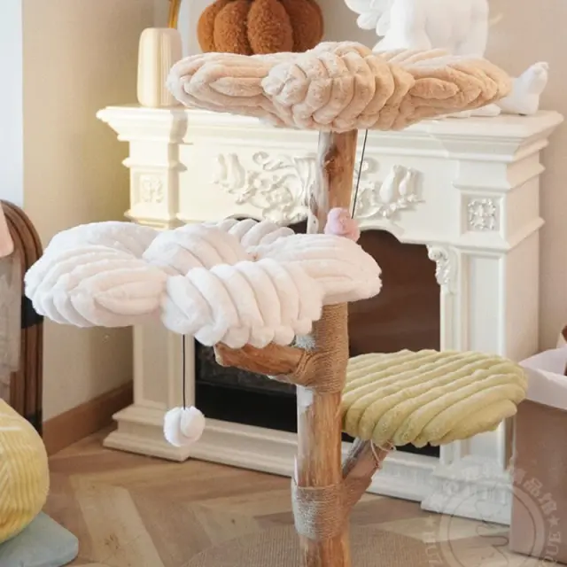 Torre de Gato de Madeira para Grandes Felinos com Vários Hamocks e Espaço para Brincar e Treinar