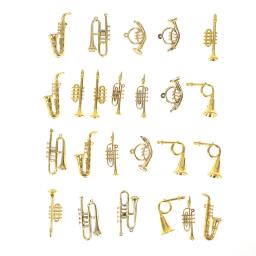 Mini Golden trompete saxofone para bonecas, instrumentos de sopro, instrumento musical, casa bar, boneca acessórios, 24pcs por conjunto - Image 3