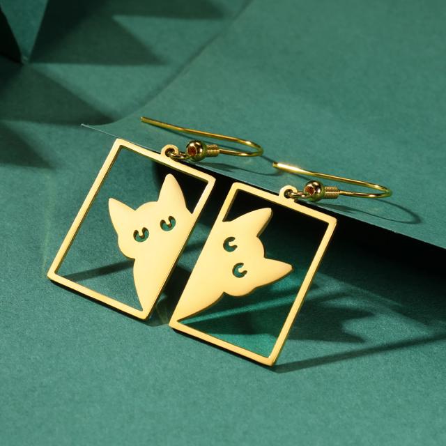 Brincos de Gatinho em Argola com Pingente Retangular - Jóias Adoráveis para Mulheres e Presentes Perfeitos para Amigas