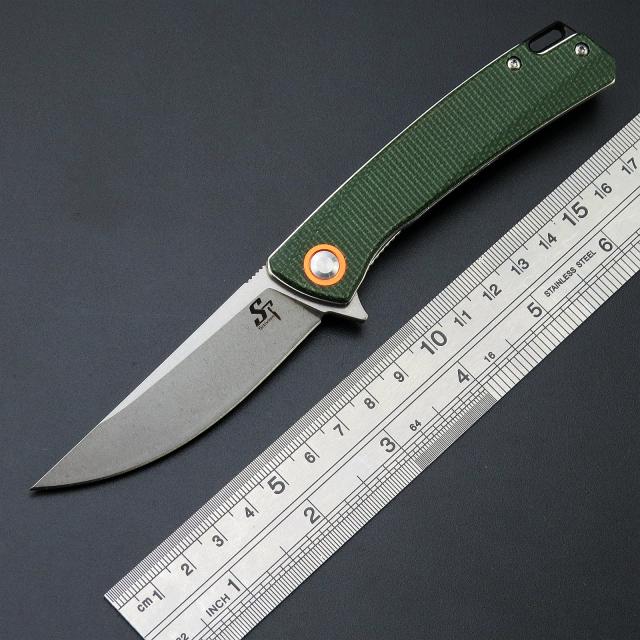 Faca Dobrável de Aço Sitivien com Cabo de Micarta, Ideal para EDC, Camping e Pesca, Aço D2 e ST1