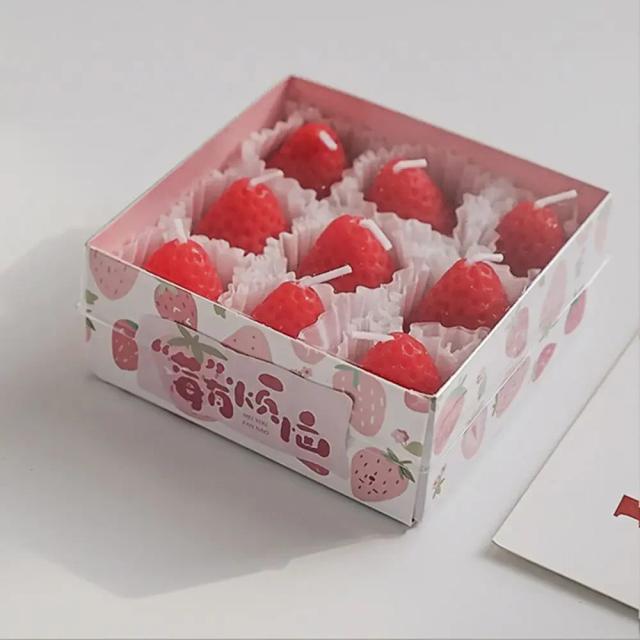 Conjunto de 6 Velas Aromáticas de Morango em Cera de Soja para Decoração de Festas e Presentes Criativos