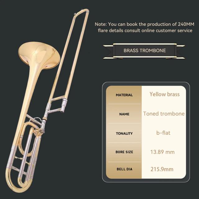 Desempenho Profissional Bb/F Tenor Trombone com Estojo e Bocal Amarelo em Latão com Acabamento Lacado