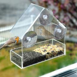 Alimentador de pássaros selvagem janela transparente ao ar livre, Ventosas removíveis, Sliding Automatic Birds Feed Tray para Jardim Pátio e Quintal - Image 1