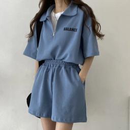 Fato de treino feminino com 2 peças, roupas de verão, roupas esportivas, camisetas, conjuntos de shorts, roupas estilo coreano, 2024 - Image 4