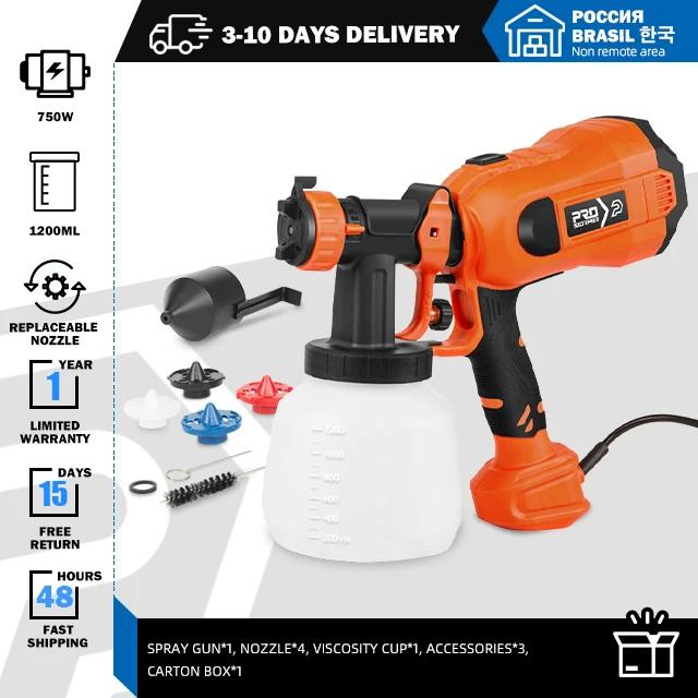 Pistola de Pintura Elétrica HVLP 750W com Compressor e 4 Tamanhos de Bocal - 1200ml Prostormer para Pulverização Precisa