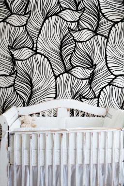 Folha monocromática papel de parede, folhas exóticas papel de parede, estilo barroco mural da parede, decoração da casa, fácil de instalar decalque da parede, removível wal - Image 3