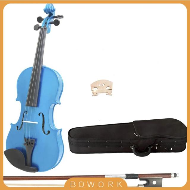 Violino Acústico Azul 4/4 com Caixa e Arco - Ideal para Estudantes e Iniciantes em Madeira de Bordo