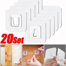 Ganchos adesivos dupla face, ganchos de pressão invisíveis sem rastros, suporte para roteador, banheiro, cozinha, rack de armazenamento de parede - Image 1