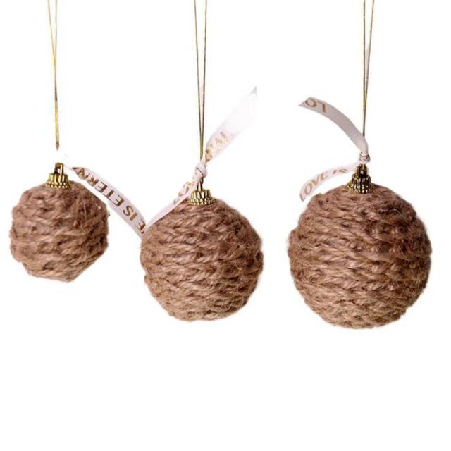 Bolas de Corda de Juta Artesanal para Decoração Natalina - Conjunto de 3 Ornamentos Rústicos e Charmosos