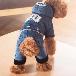Outono inverno denim cachorro jeans espessamento quatro pernas roupas para animais de estimação quente cachorro macacões suprimentos para animais de estimação - Image 2