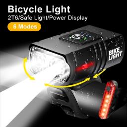 Luz da bicicleta farol t6 lanterna led usb recarregável tocha liga de alumínio ciclismo mtb montanha feixe alto acessórios cauda - Image 1