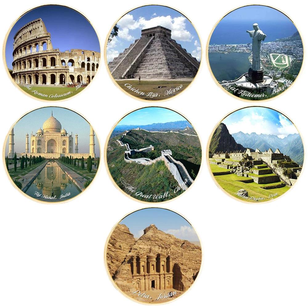 Conjunto de Moedas Comemorativas das Sete Maravilhas do Mundo, Coleção Comemorativa, Desafio, Presente de Ornamento, 7 peças por conjunto - Image 1