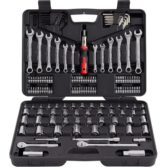 Conjunto Completo de Ferramentas Mecânicas MECHMAX com 161 Peças em Caja de Armazenamento - Soquetes de 1/2, 3/8 e 1/4 Polegadas em SAE e Métrico