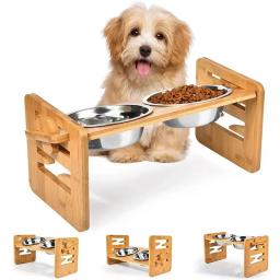 Tigelas de bambu elevadas para cães com suporte ajustável, criado, cachorro, gato, comida, tigelas de água, suporte, coelho, alimentador para animais pequenos e médios - Image 3