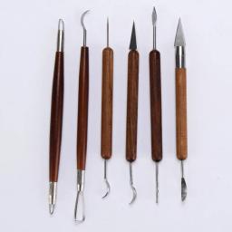 Conjunto de ferramentas de escultura em argila com cabo de madeira, 6 peças, ferramentas de escultura em cerâmica, alisamento de cera, moldagem de cerâmica, ferramenta diy esculpida - Image 1