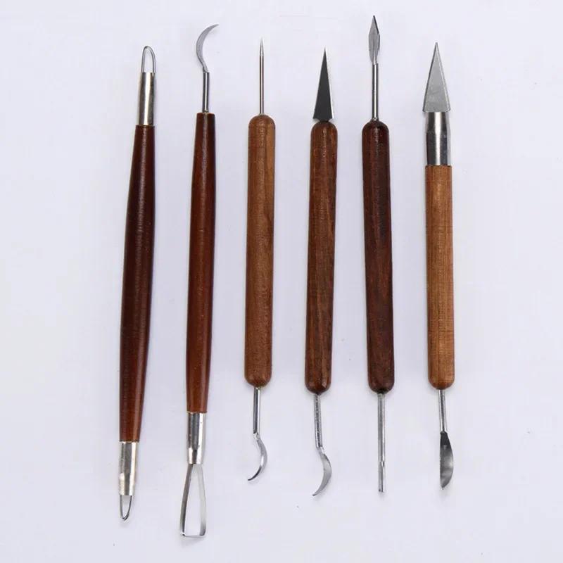 Conjunto de ferramentas de escultura em argila com cabo de madeira, 6 peças, ferramentas de escultura em cerâmica, alisamento de cera, moldagem de cerâmica, ferramenta diy esculpida - Image 1