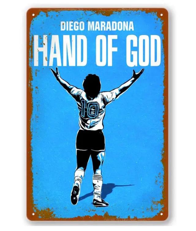 Decoração Retro em Lata com Tema Mão de Deus - Cartaz Estiloso para Cafés, Bares e Pubs 8x12