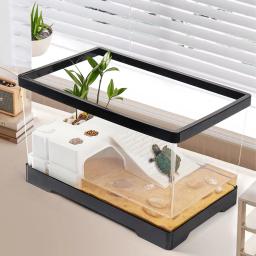 Grande tanque de tartaruga transparente aquário tanque de peixes com dreno inferior répteis anfíbios com plataforma basking caixa de reprodução aberta - Image 4