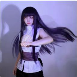 Hyuga hinata cosplay traje peruca roupas femininas halloween carnaval festa terno hyuuga ninja cosplayer roxo longo bonito peruca - Image 1