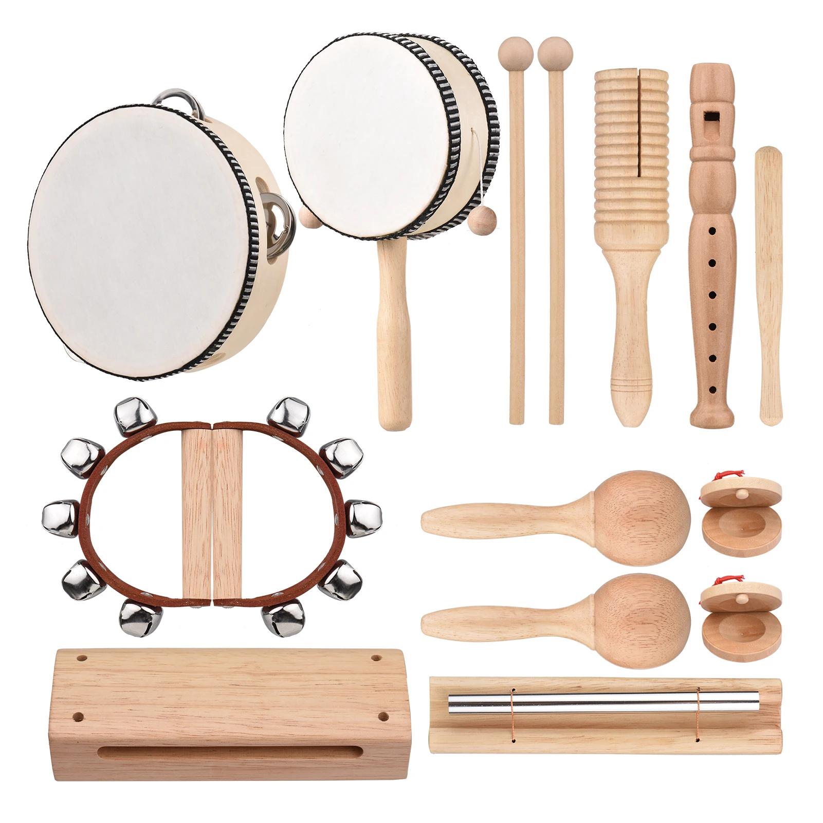 Instrumentos musicais brinquedos com saco de transporte instrumentos de percussão de madeira, educação precoce, presentes para crianças e crianças, 13 pcs/set - Image 1