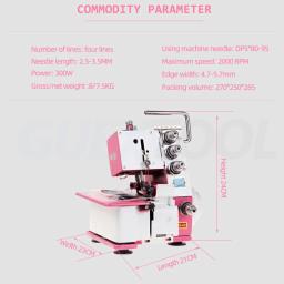 300W Máquina de costura de Overlock Desktop de quatro linhas domésticas Com código de borda costura de borda Máquina de costura Overlock Máquina de costura Lockstitch do escritório Com luz LED - Image 6