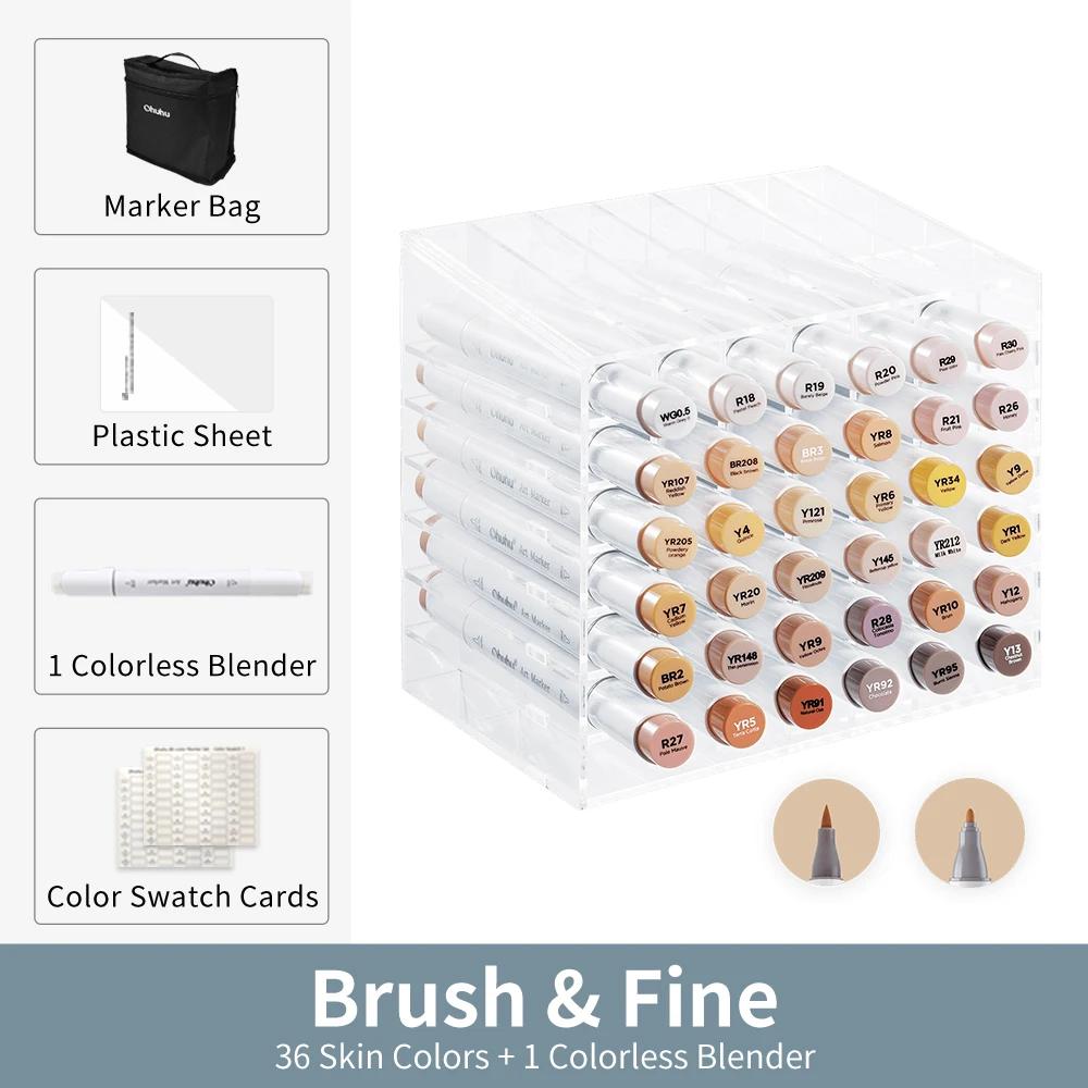Ohuhu honolulu 36 cores da pele marcador caneta conjunto marcadores de arte álcool recarregável dicas duplas esboçar desenho material escolar arte - Image 1