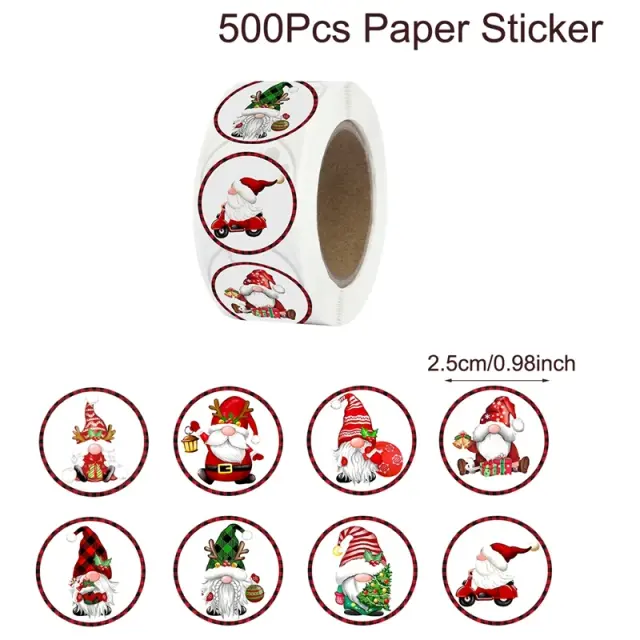 Adesivos de Natal Gnome Anão - 500 Peças para Etiquetas, Presentes DIY e Decoração de Papelaria