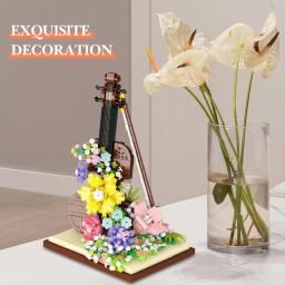 Criativo Piano Violino Bloco De Construção, Mini Instrumento Musical DIY, Modelo De Montagem De Flor Eterna, Presente De Aniversário Infantil - Image 3