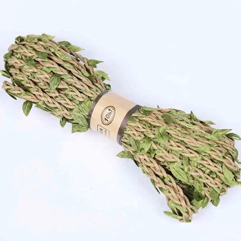 5 metros/lote fio de juta natural 5mm fita de folha de serapilheira com folhas verdes de videira artificial para artesanato diy decoração de festa de jardim de casamento - Image 1
