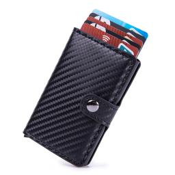 Suporte de cartão de crédito de fibra de carbono masculino carteira de metal inteligente RFID pop-up fino fino bolsa preta pequena estojo de metal - Image 1