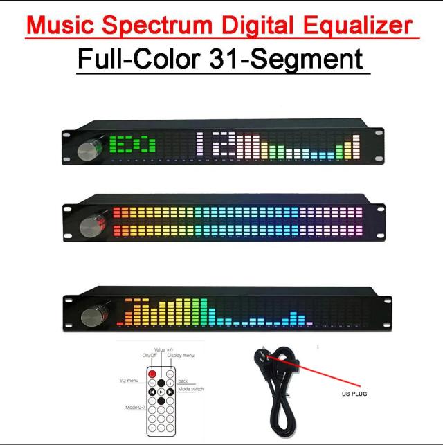 Indicador de Nível LED com Spectro Musical e Controle Remoto para Ajuste de Áudio e Pickup EQ Balancer