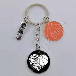 Moda jogar basquete foto chaveiro basquete equipe lembrança de vidro cabochão chaveiro esportes bola amante carro chaveiro - Image 5