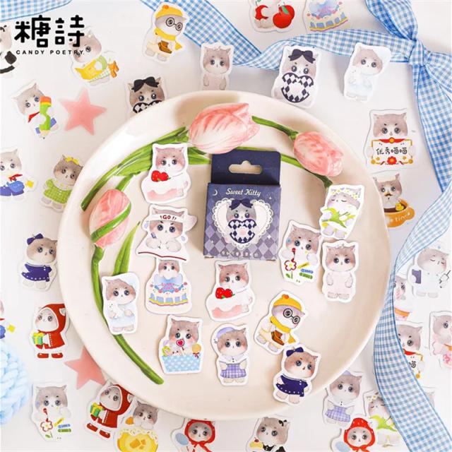 Kawaii Gato Cão Adesivos de Papelaria Diário Mini Caixa 45 pçs