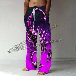 Calças masculinas calças retas escorpião 3d impresso elástico cordão design bolso frontal praia animal gráfico calças yk2 moto - Image 1