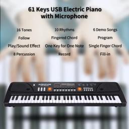 Piano Eletrônico e Microfone Infantil, Instrumento de Teclado, Presentes Musicais, 16 Tons, 10 Ritmos, 6 Músicas Demo, 61 Teclas - Image 2