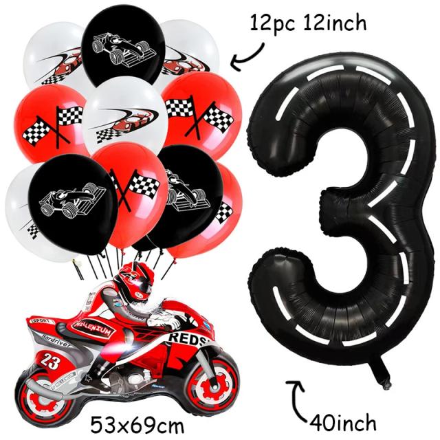 Conjunto de balões pretos 40 polegadas para decoração de festa de aniversário de carro de corrida e motocicleta para menino