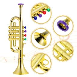 Trompete para crianças iniciantes trompete com 4 botões coloridos instrumentos musicais festa temática jogando prática crianças presente - Image 2