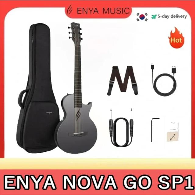 Guitarra Elétrica e Acústica Enya-Smart Carbon Fiber com Captador, Case, Cinta e Cabo - Modelo GO SP1, 35" Ideal para Viagens