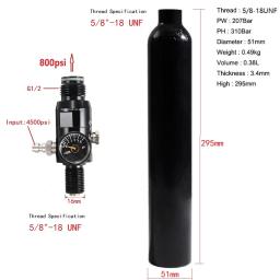 Garrafa do cilindro do ar comprimido, UNF Air Bottle, tanque de alumínio, válvula reguladora, CO2, 3000Psi, 200Bar, 0.38L, 5/8 "-18 - Image 3