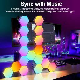 Hexagonal hexagonal luzes LED para quarto, parede painel RGB, Smart App, Modular Gaming Lights, Night Light, música Sync, favo de mel, 20, 12, 8, 3 Pack - Image 2