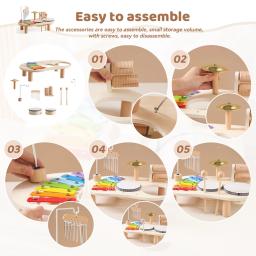 Montessori Wooden Bells chocalho para bebês, brinquedos educativos para crianças, instrumentos musicais, kit de bateria para crianças, mesa de música - Image 4