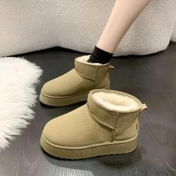 Botas de neve de plataforma de pelúcia grossa mulheres inverno manter quente pele sapatos de algodão mulher camurça falsa deslizamento no tornozelo botas sapatos acolchoados - Image 3