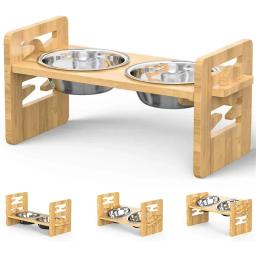 Tigelas de bambu elevadas para cães com suporte ajustável, criado, cachorro, gato, comida, tigelas de água, suporte, coelho, alimentador para animais pequenos e médios - Image 4