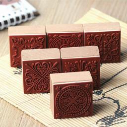 12 pçs carimbos de madeira padrão floral círculos e quadrados de borracha decorativa de madeira para diy cartão de artesanato e scrapbooking - Image 6